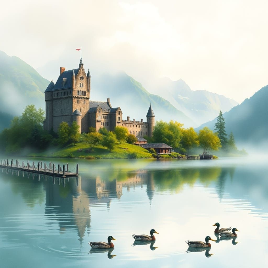 Medieval Scottish Castle on a Serene Lake Shore