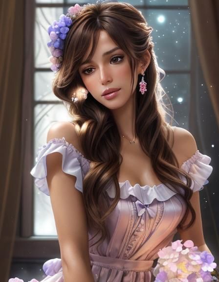 Anime Lady with Brown Hair in Triadic Colors