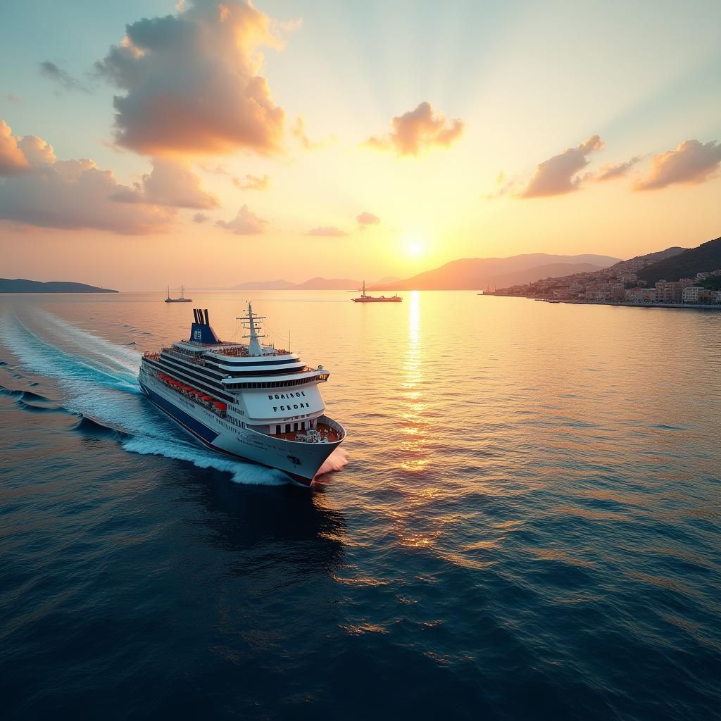 Aegean Ferry Cruise at Twilight: Hyperrealistic Seascape