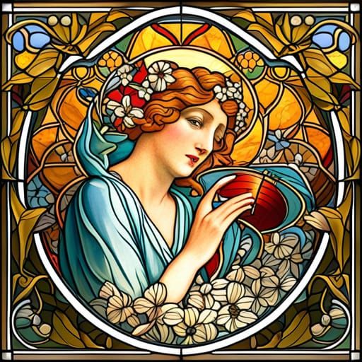 Art Nouveau Stained Glass Bees and Flowers