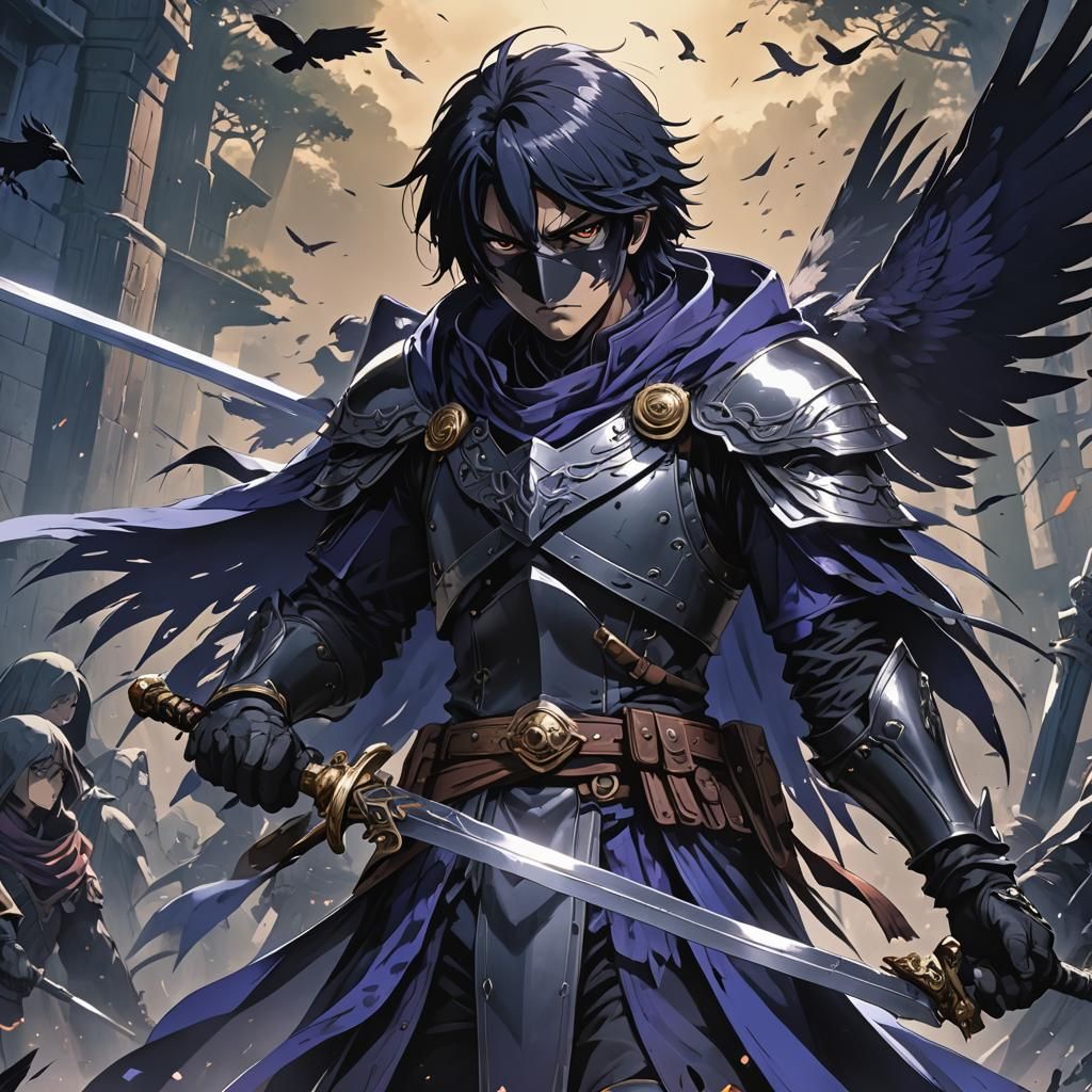 Raven Swordsman in Anime Style