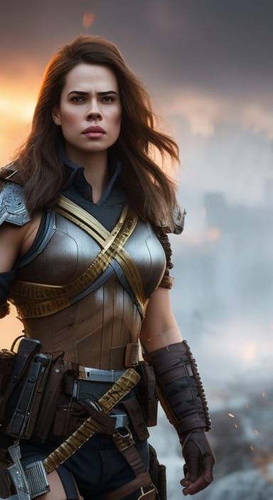 Warrior Girl Hyperrealistic Portrait in Digital Painting Sty...