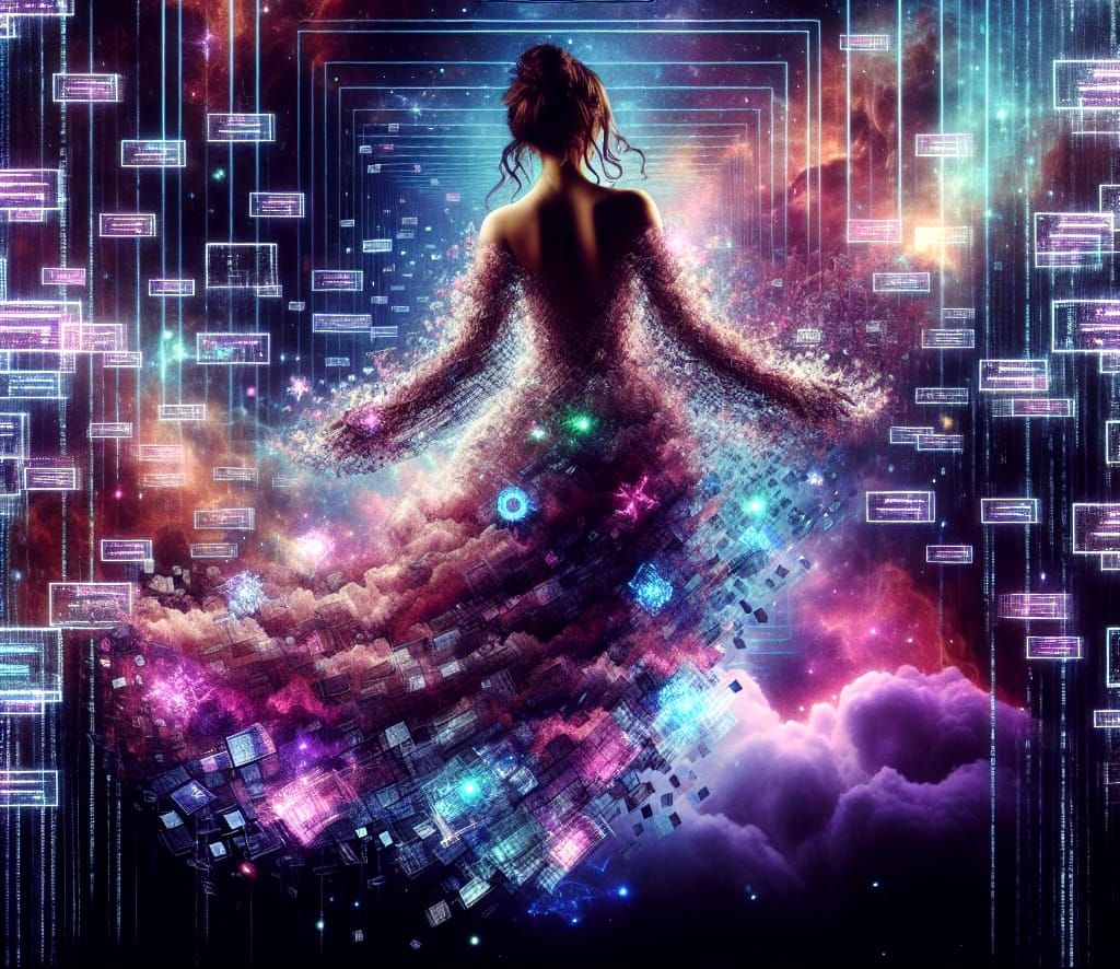 Floating Holographic Error Message in a Vibrant Glitchcore N...