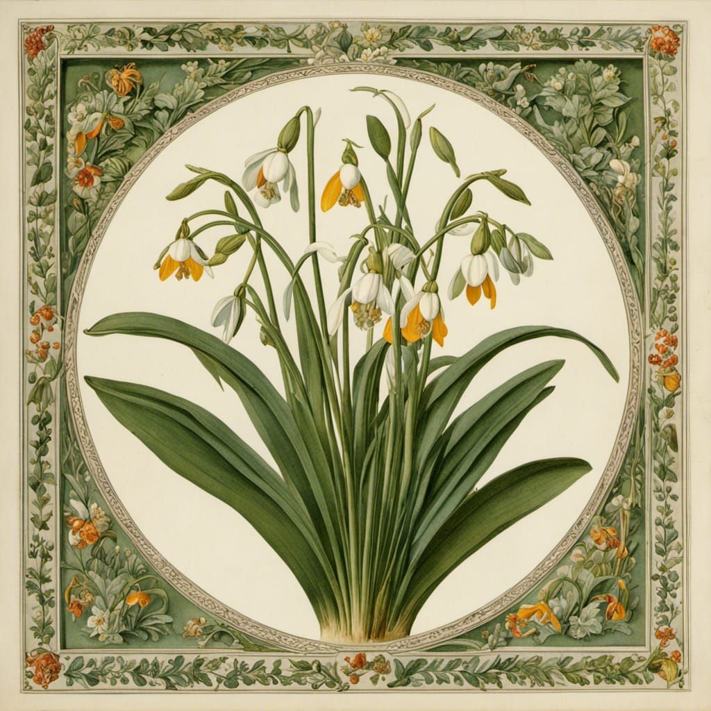 Snowdrop Botanical Chart with Decorative Frame