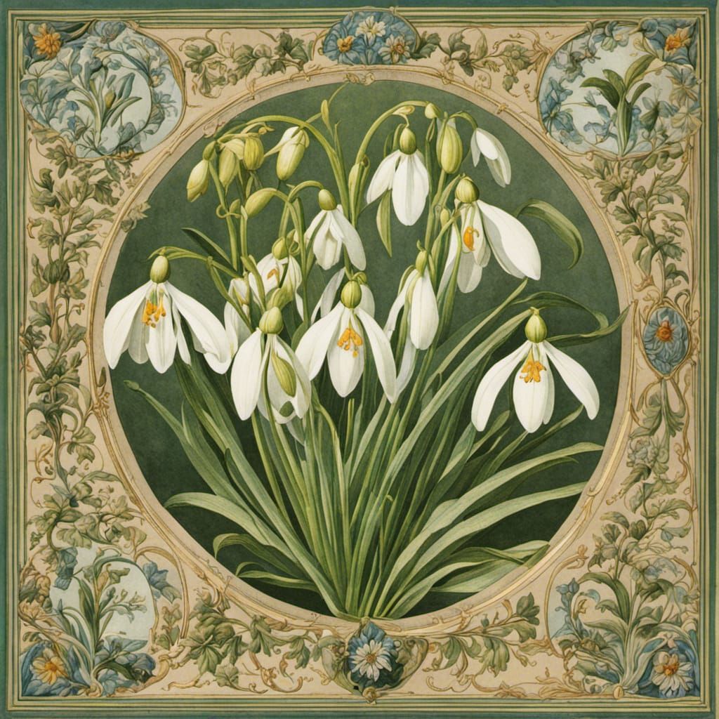 Botanical Snowdrop Chart in Antique Illustration Style