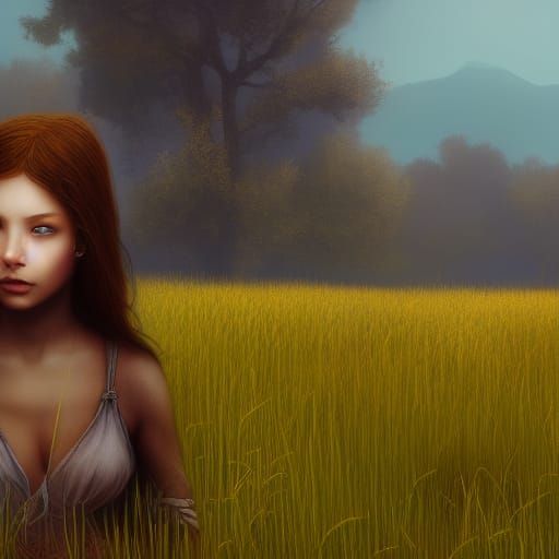 Girl in Field: Detailed Matte Painting