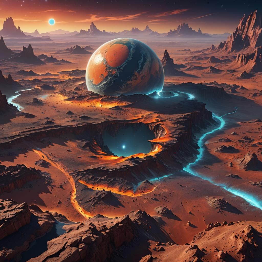 Fiery Frozen Planet in Deep Space Matte Painting