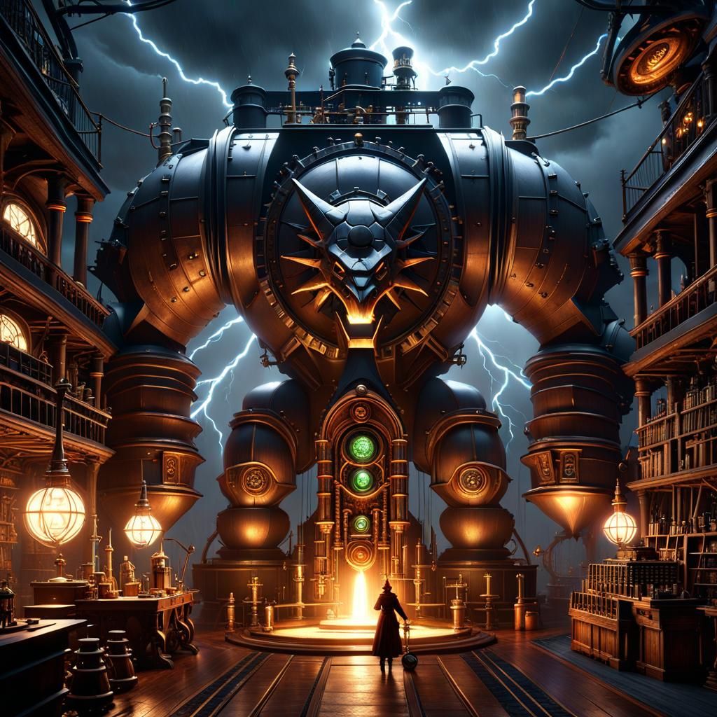 Steampunk Mad Scientist Resurrects Golem: Dark Fantasy Art