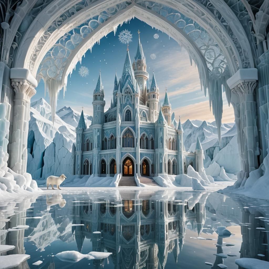 Majestic Ice Palace in Arctic Landscape
