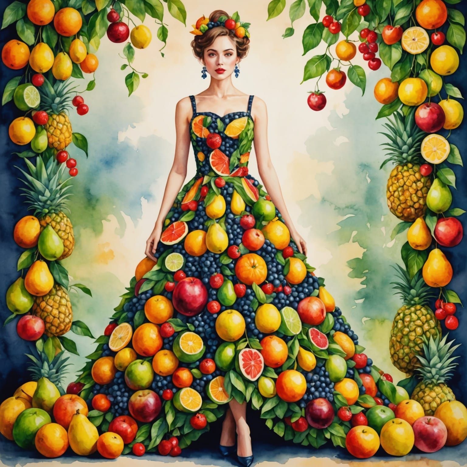 a dress made of fruits