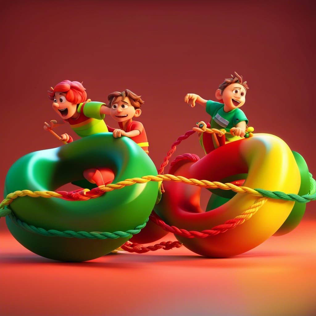 Colorful Tug of War in Pixar Style