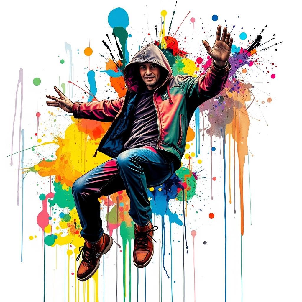 Man Falling in Air: Graffiti Splash Art