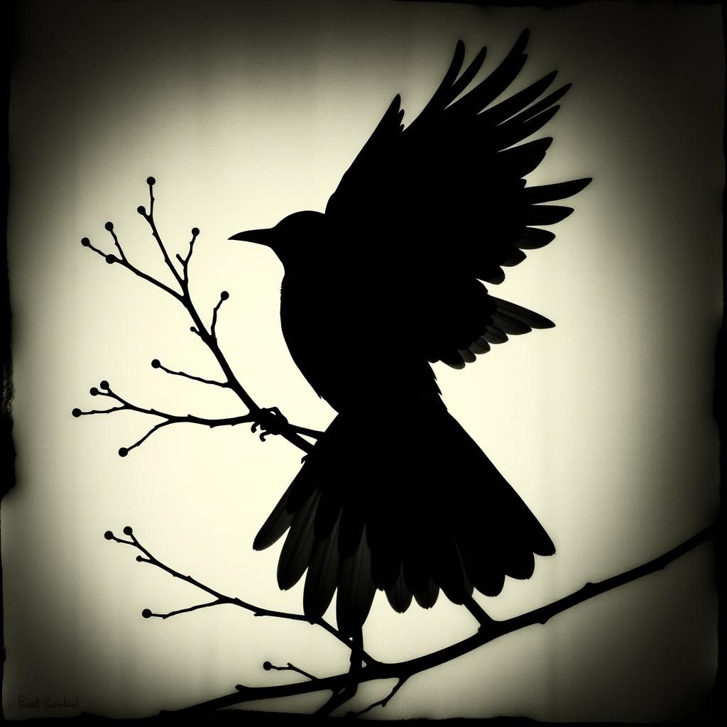 Abstract Black Bird Silhouette in Photogram Style