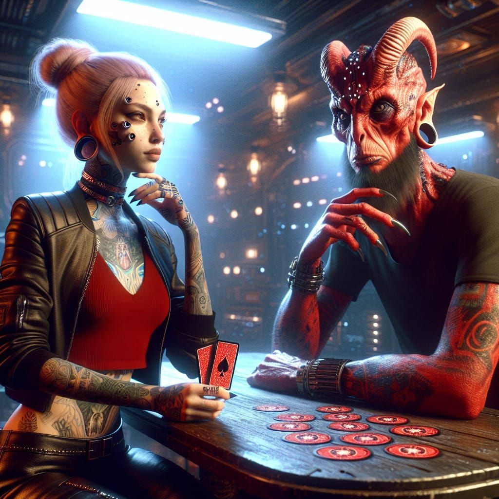Poker Game in Sci-Fi Setting: Photorealistic 8K Image