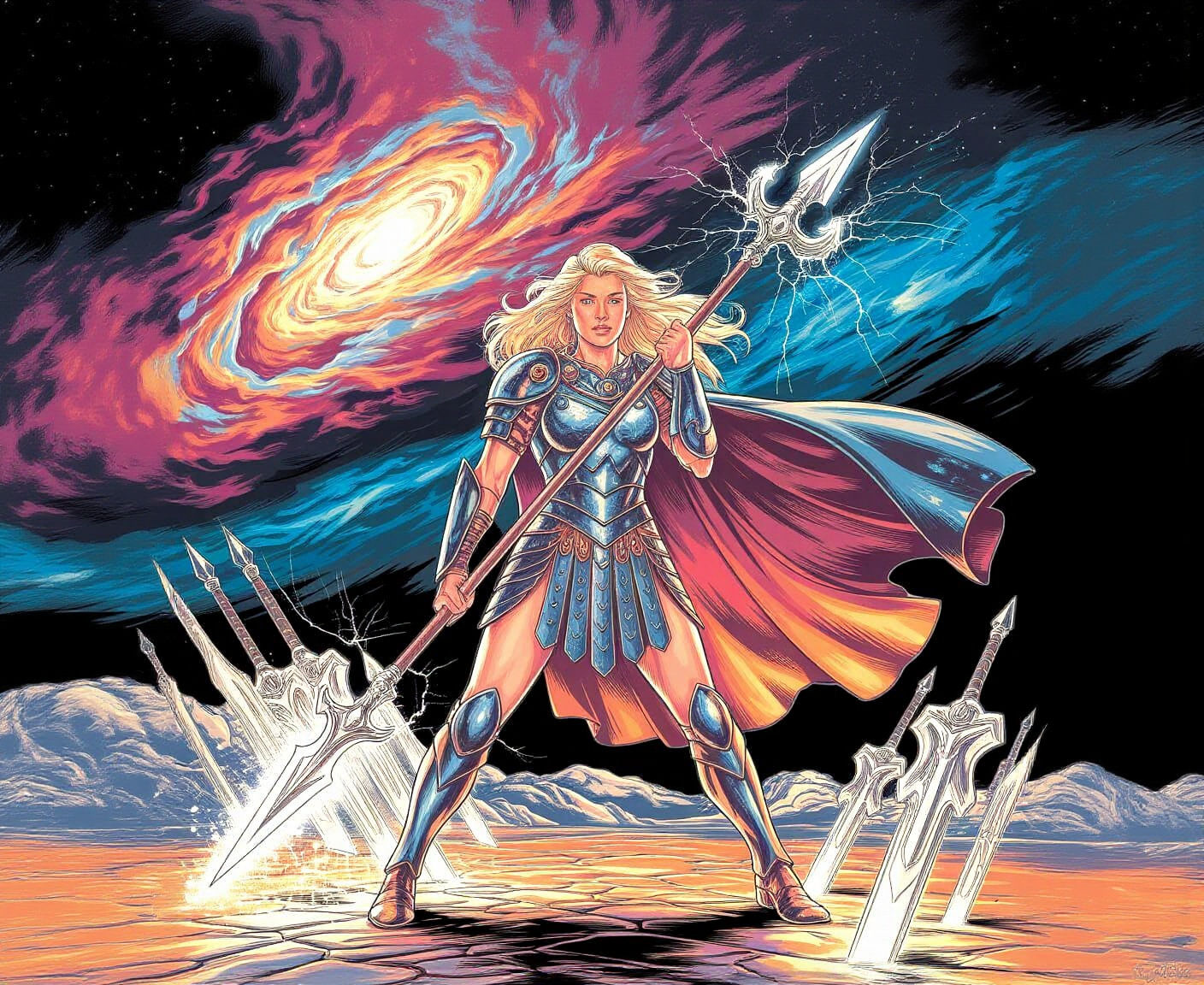 Valkyrie Warrior Amidst Cosmic Battlefield, in Dark Fantasy ...