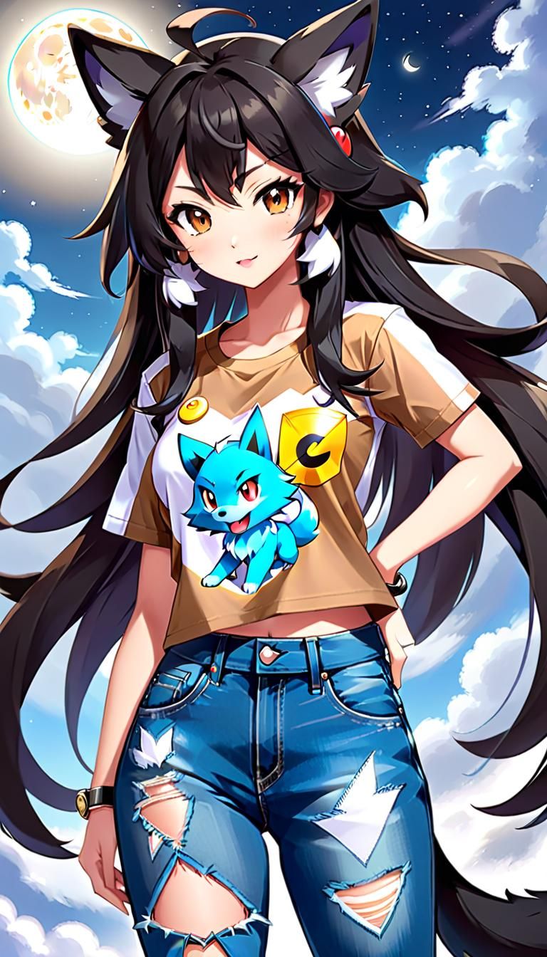 Anime Pokémon Card: Fashionable Thai Wolf Girl