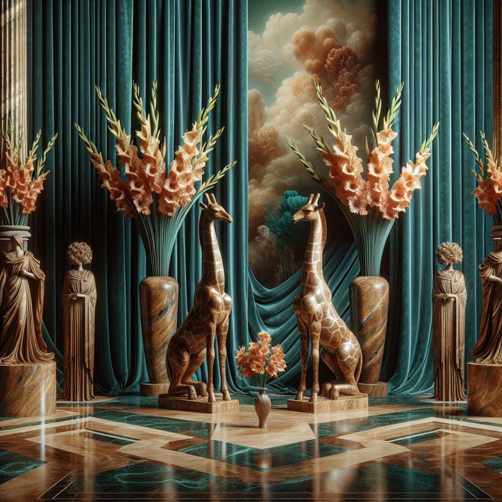 Epic Giraffe Family Statue in Brown Jasper Majesty