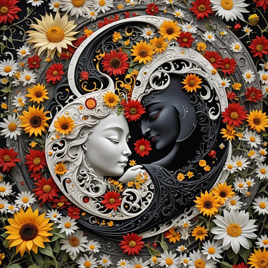 Harmonious Sun and Moon Eclipse with Ceramic Flowers