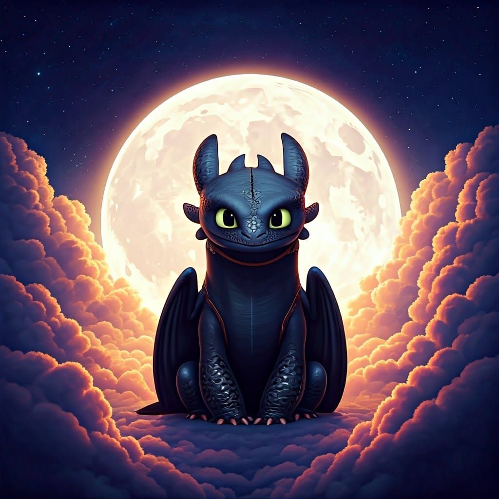 Toothless Seeks Solace Behind a Glowing Moon