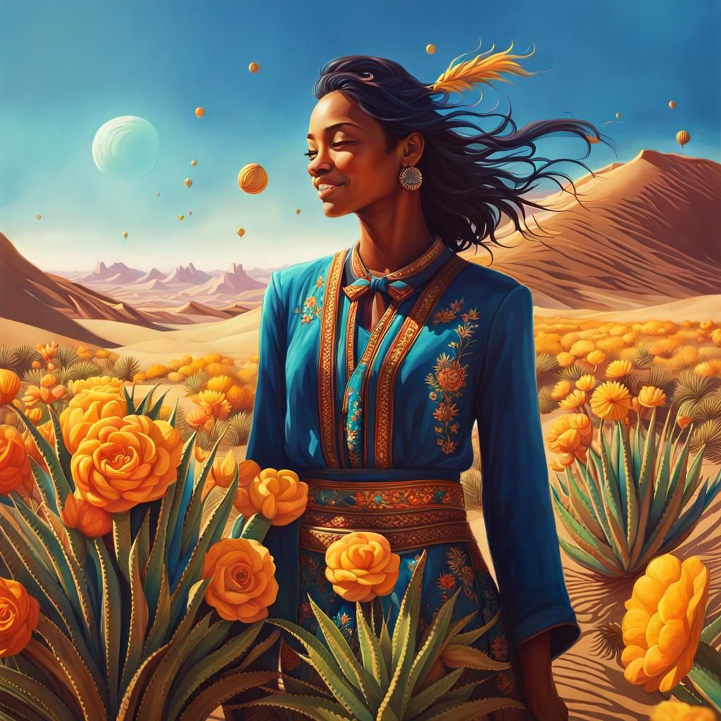 Blooming Desert: Hyperrealistic Splash Art Concept