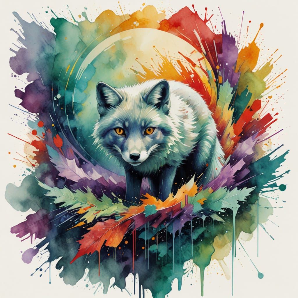 Celestial Arctic Fox in Vibrant Auroral Splendor