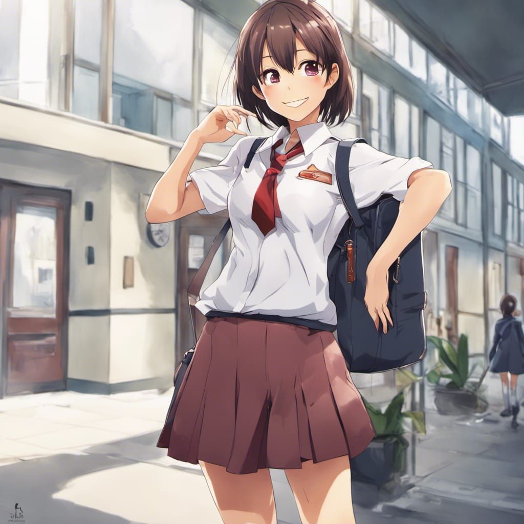 Anime Style Model in School Uniform