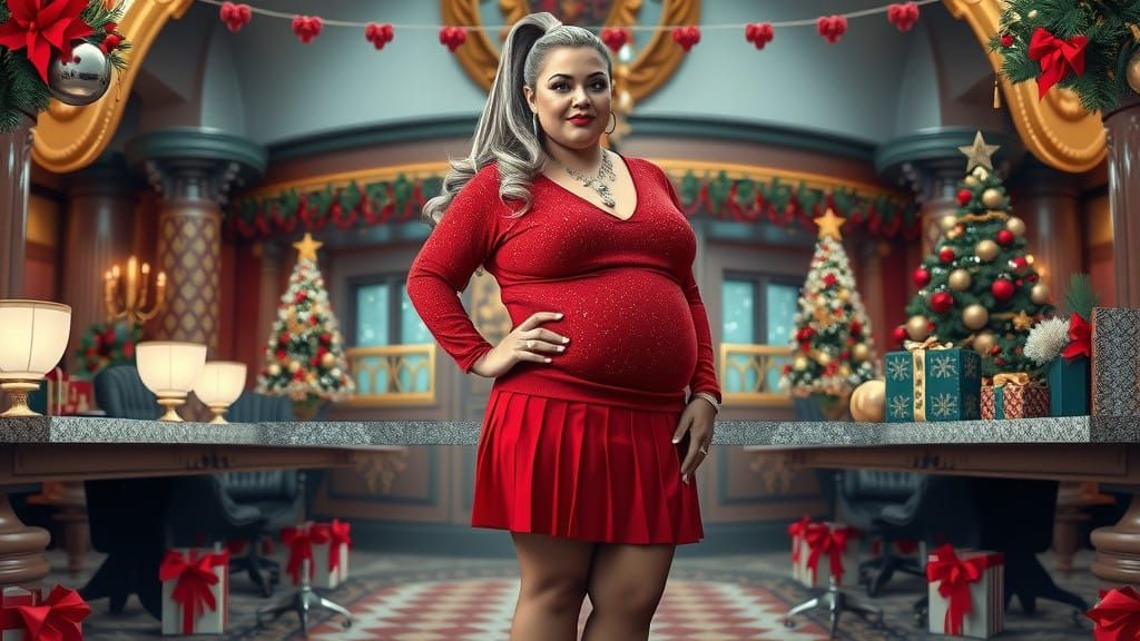 Confident Office Manager Unveils Festive Glamour