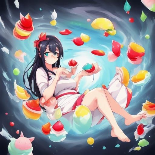 Anime Girls Feast on Jell-O in Factory