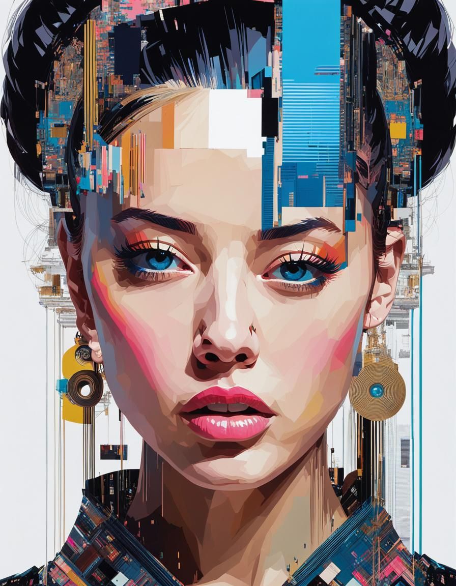 Glitch Art Portrait of a Young Woman