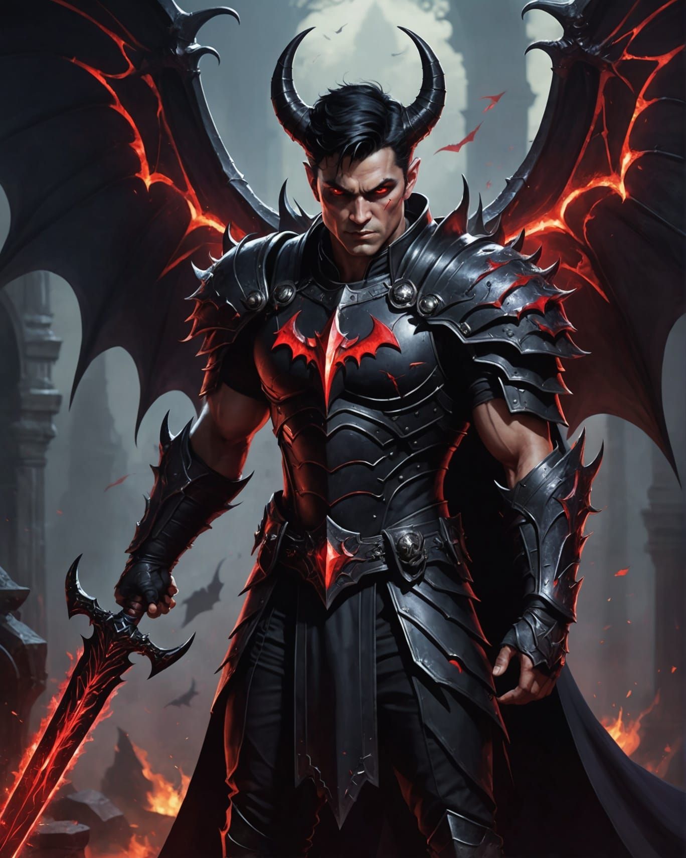 Epic Half-Demon Warlock on Gothic Battlefield