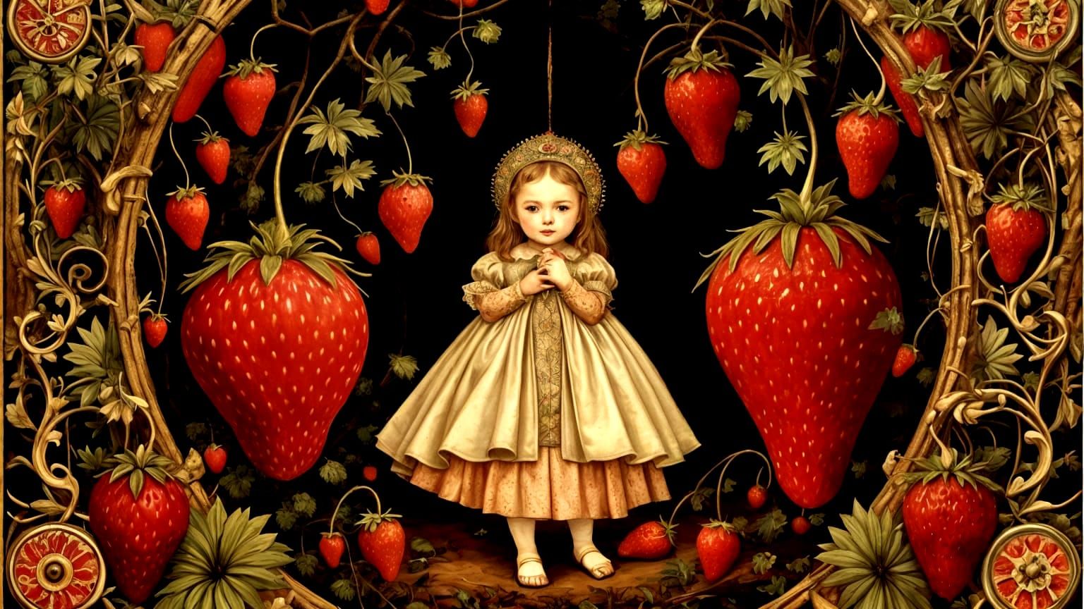 Strawberry Fairy in Illuminated Manuscript Style