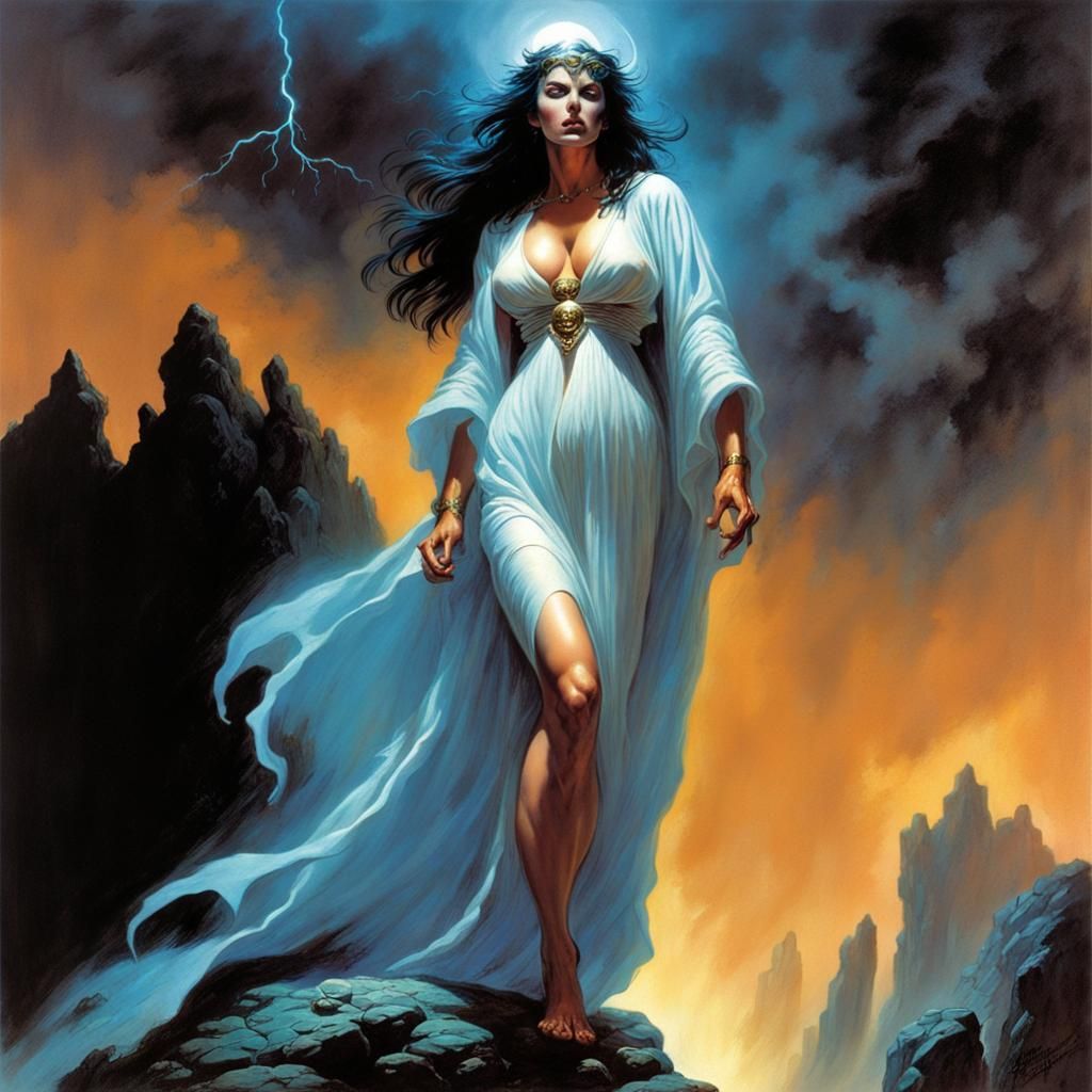 Eerie Priestess in Thunderstorm, Comic Book Art