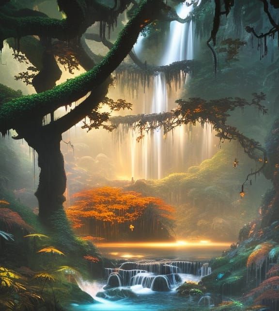 Mystical Forest Cave Entrance Digital Painting