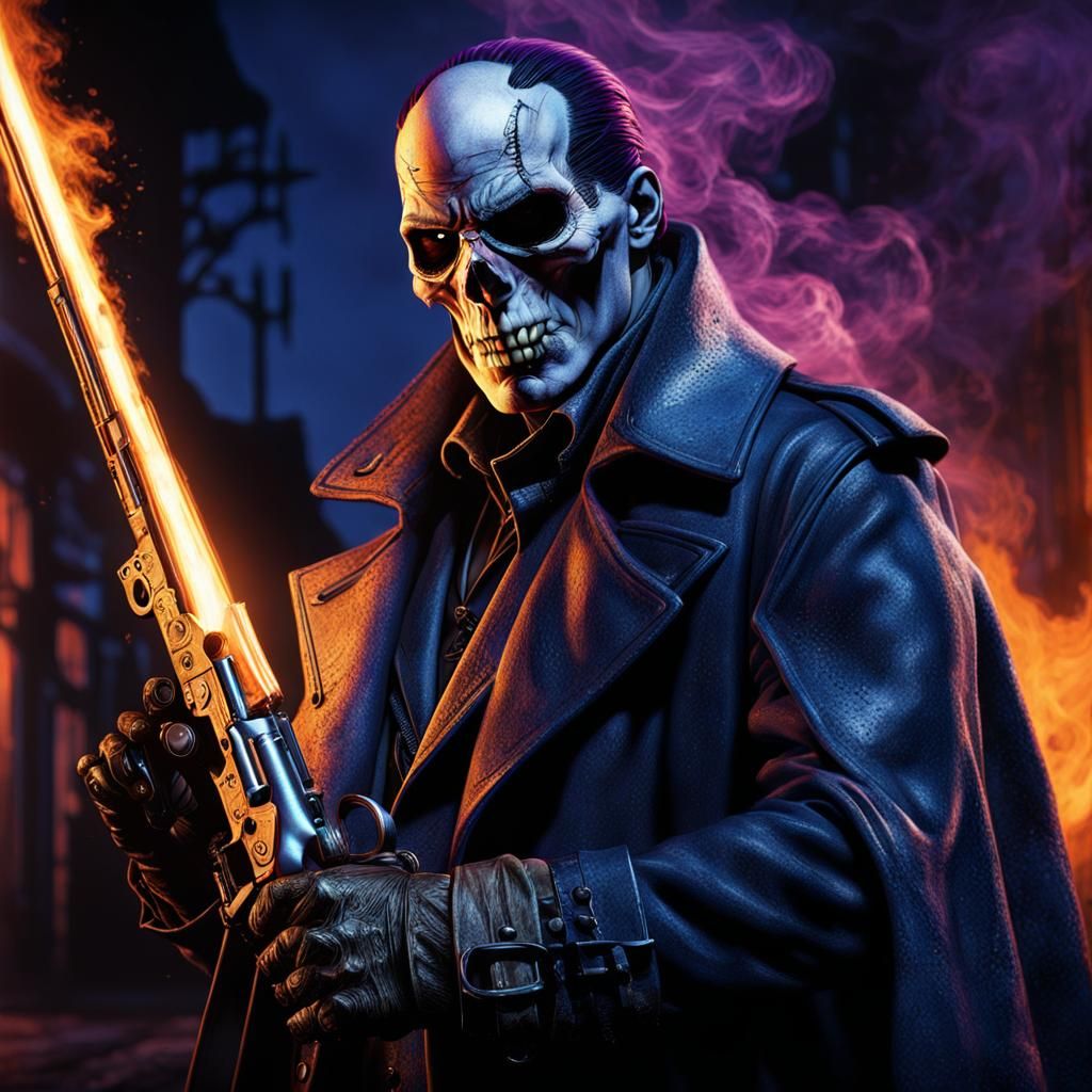 Ghost Rider Witch Hunter in Hyperrealistic Dark Fantasy Styl...