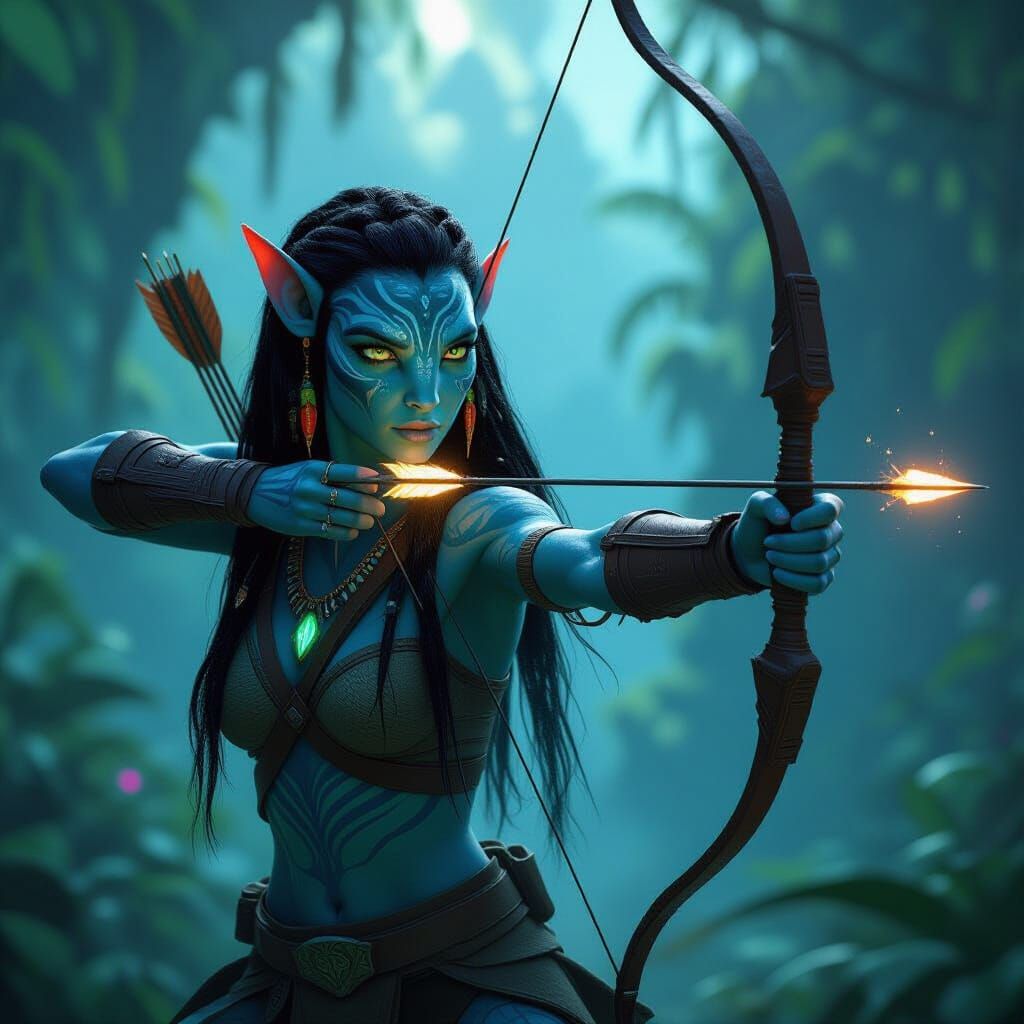 Na'vi Avatar Hunts Humans with Glowing Bow on Pandora
