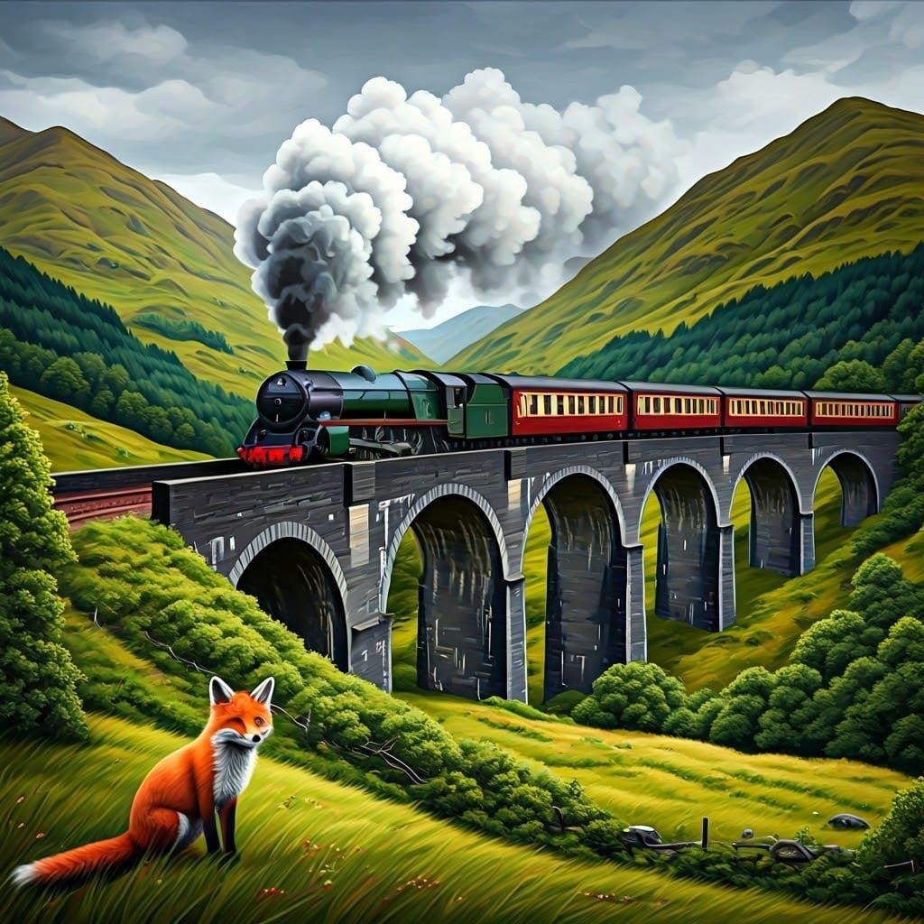 Steam Train Crossing Glenfinnan Viaduct Painting