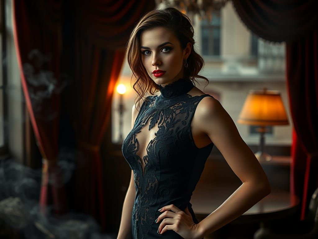 Confident Siren in Velvet Evening Gown