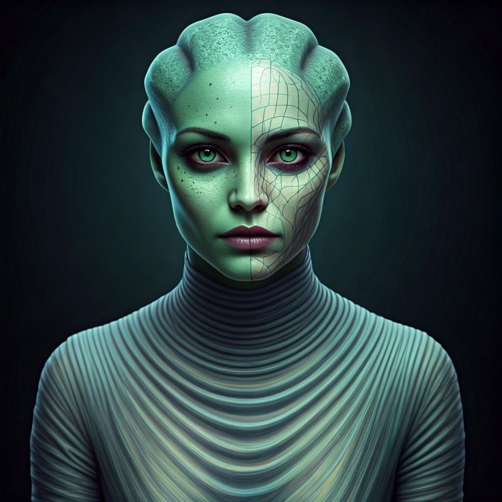 Alien Beauty: Hyperrealism Meets Pen Sketch Art