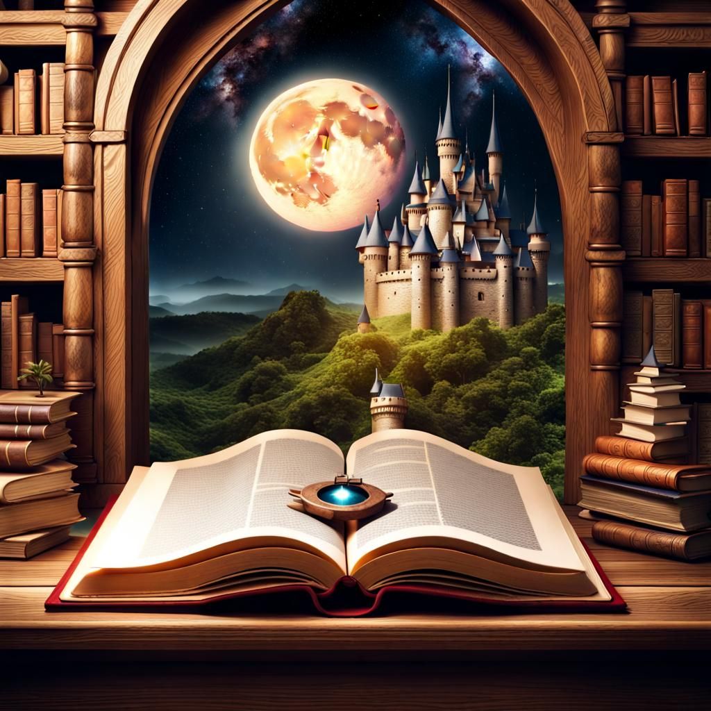 Magical Spell Book in Moonlit Fantasy City