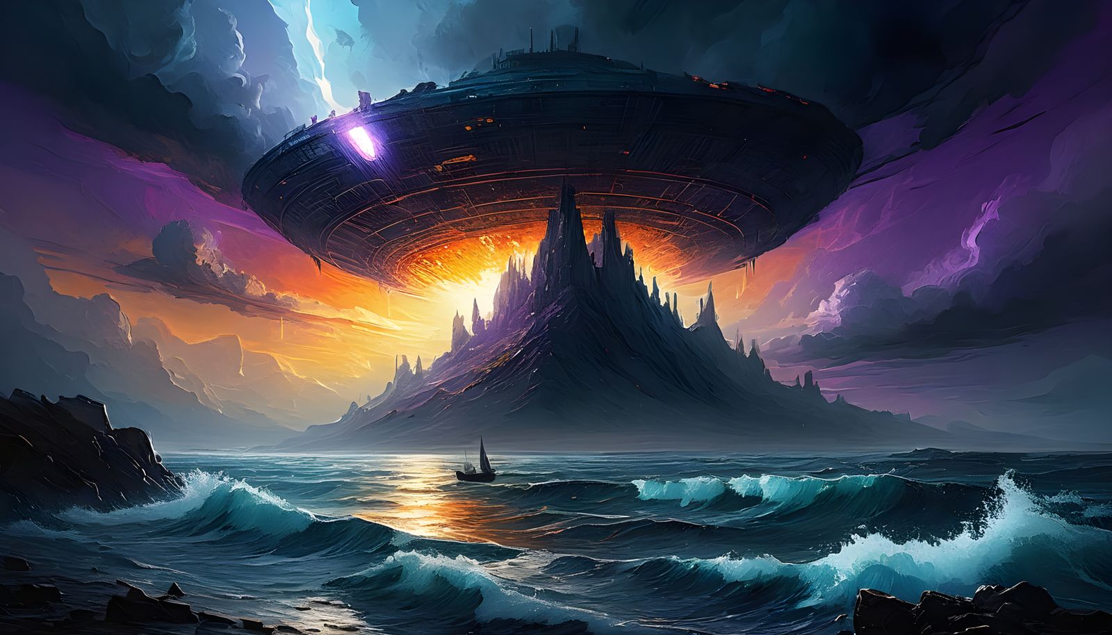 Ominous Alien Spaceship Emerges from Ocean Depths in Dramati...