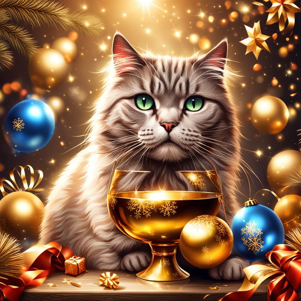 Cat Celebrates New Year's