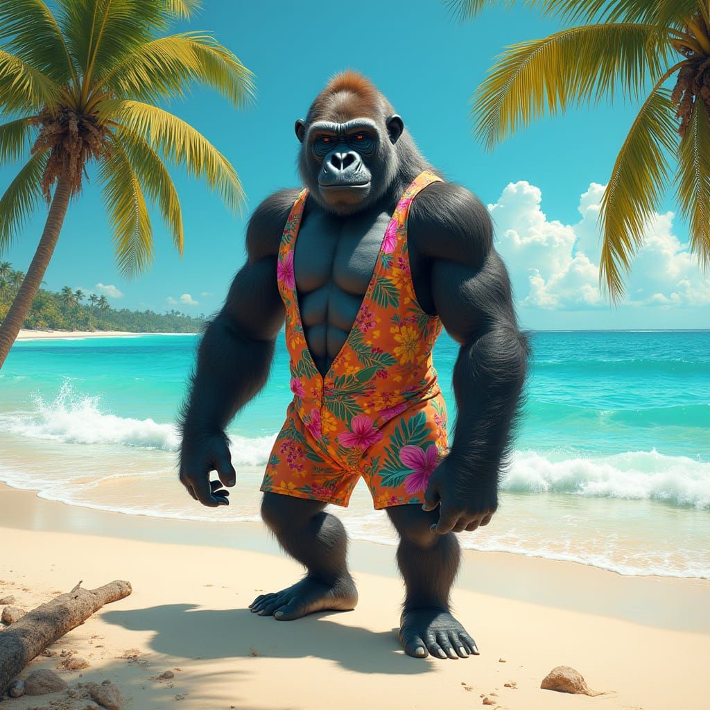 Gorilla in Tropical Beach Attire
