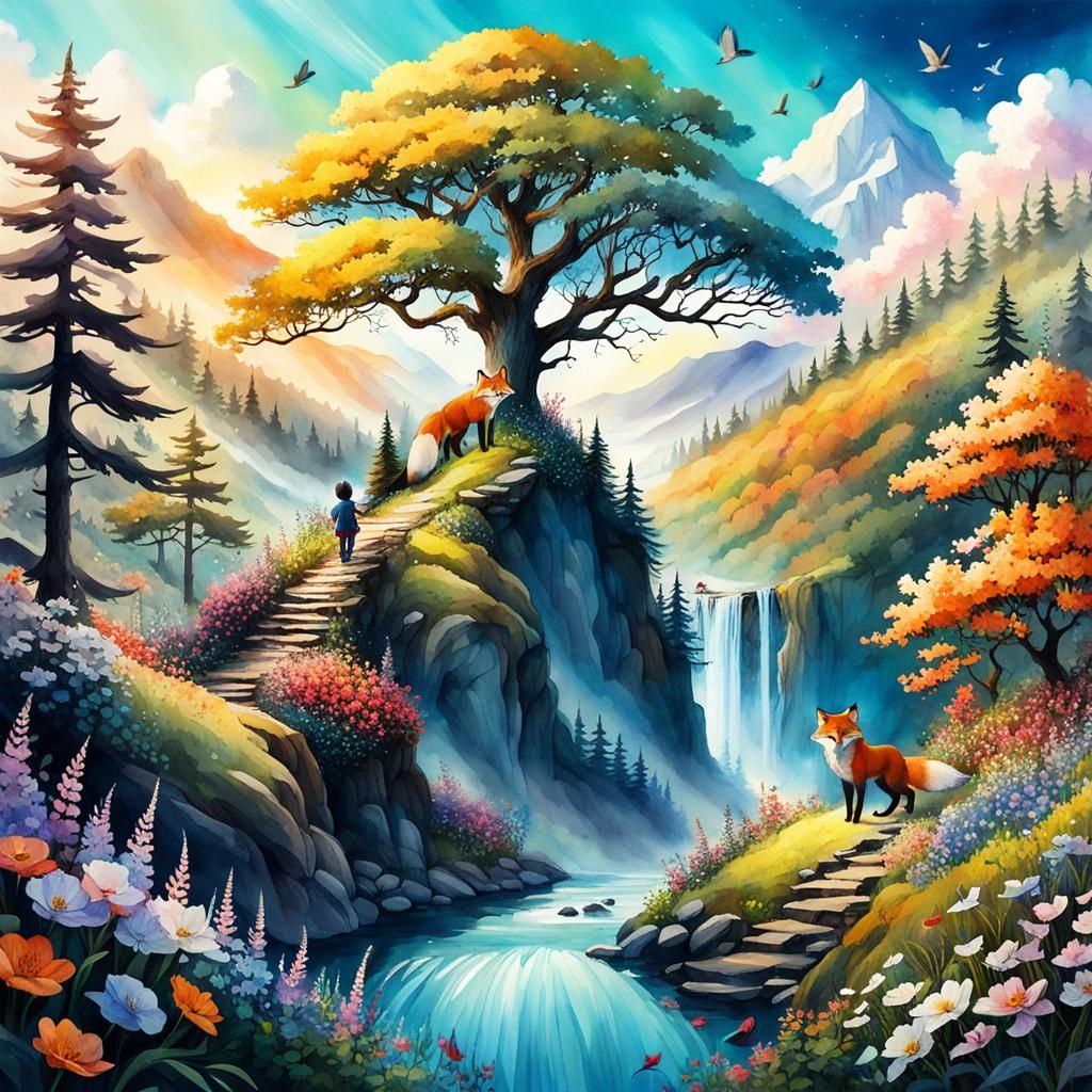 Fantastical journey of the little boy and the fox