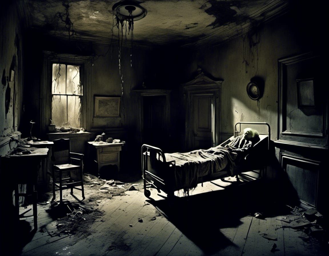 Decrepit Hospital Hallway in Dark Surrealist Style
