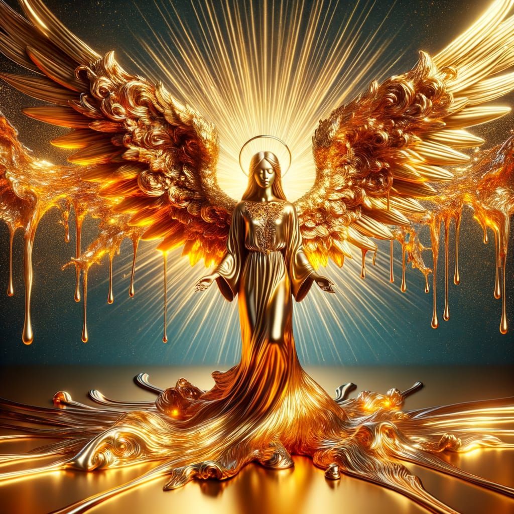 Molten Gold Angel With Glimmering Wings