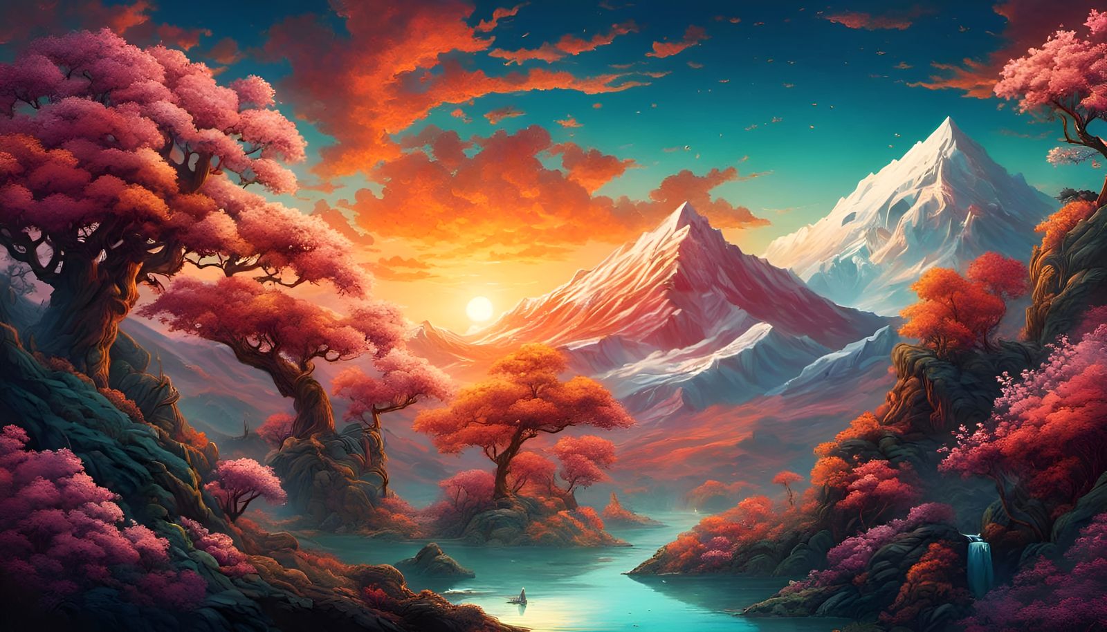 Floral Tiger Mountains: Ukiyo-e Fantasy Landscape