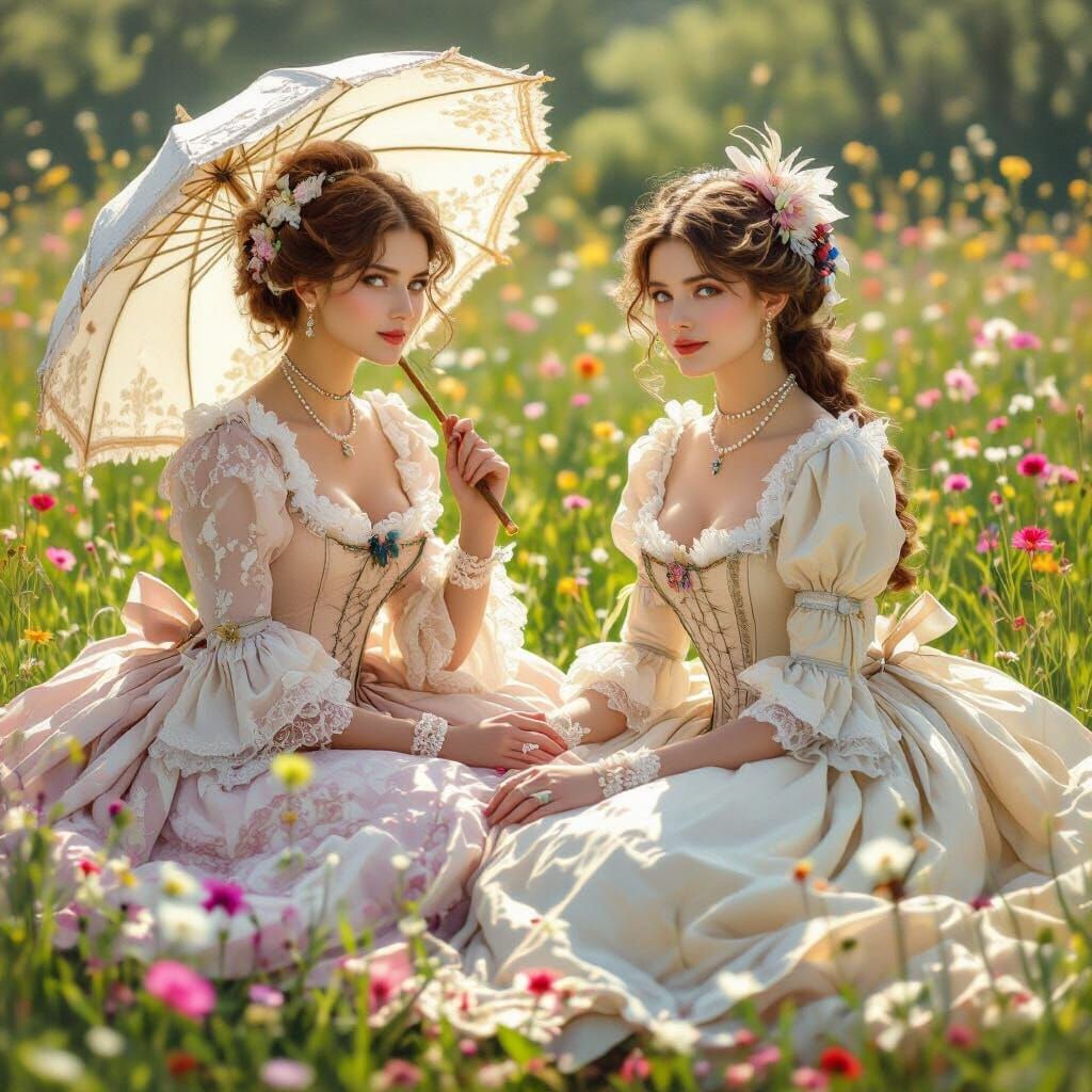 Victorian Picnic in a Sun-Dappled Meadow