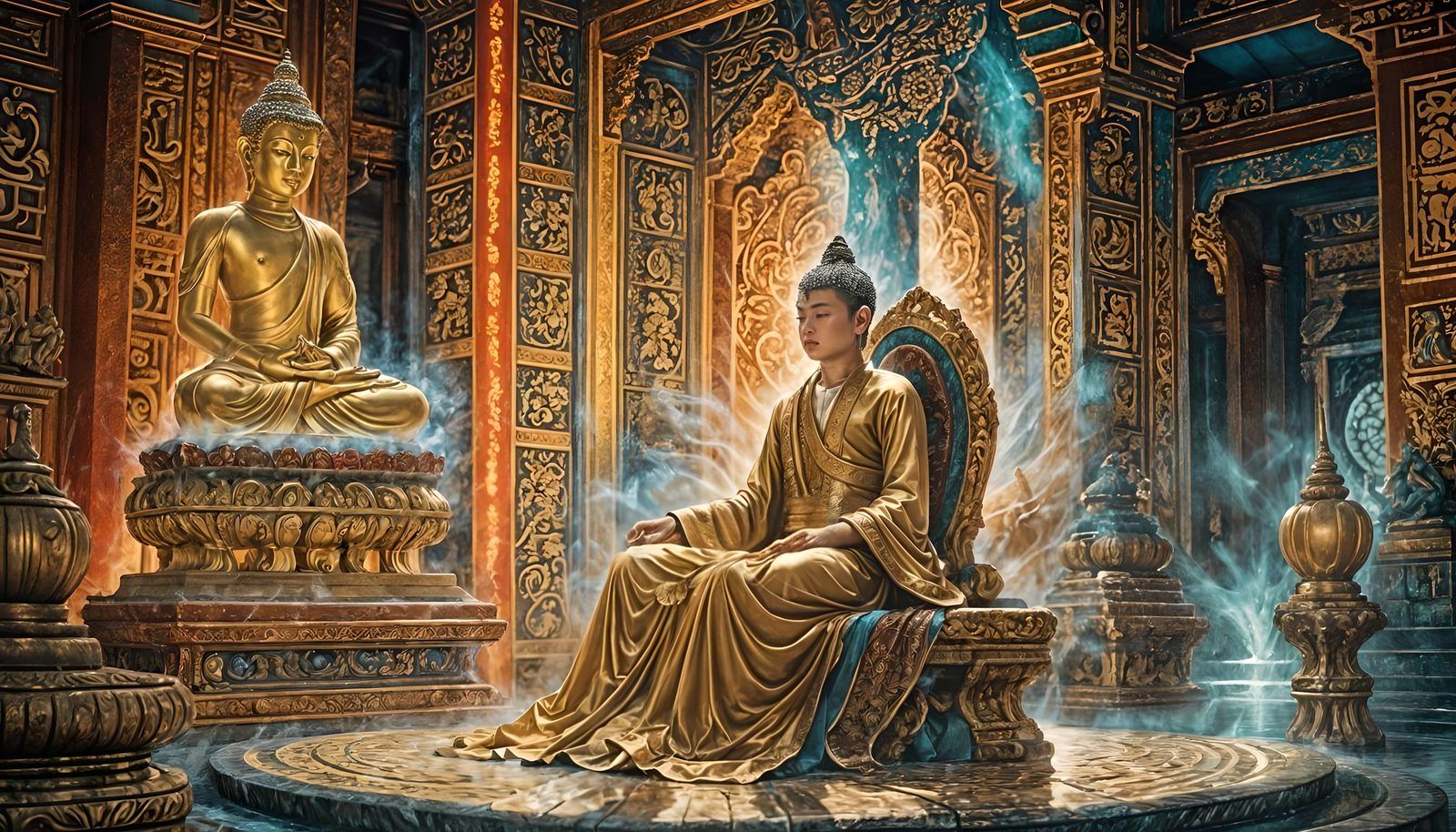 Majestic Figure on Throne in Vintage Style
