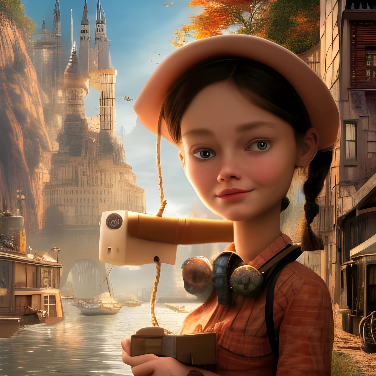 Steampunk Girl with Picnic Basket in Photorealistic Style