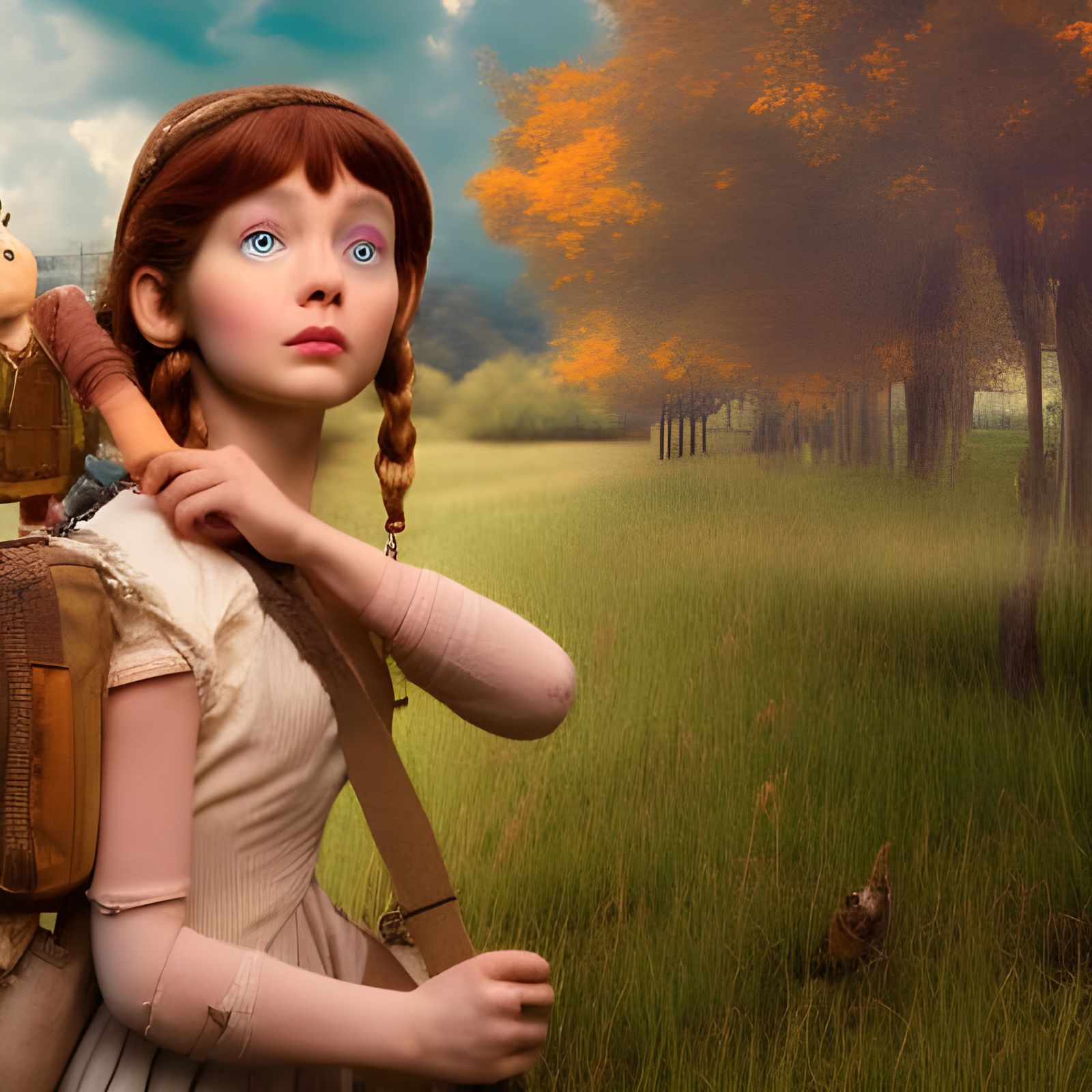 Steampunk Girl with Picnic Basket, Photorealistic Style